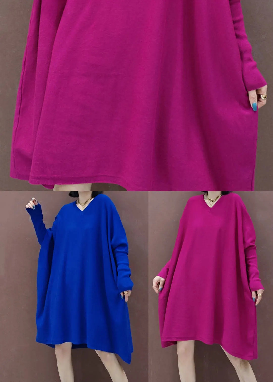 Rose V Neck Knit Dress Spring
