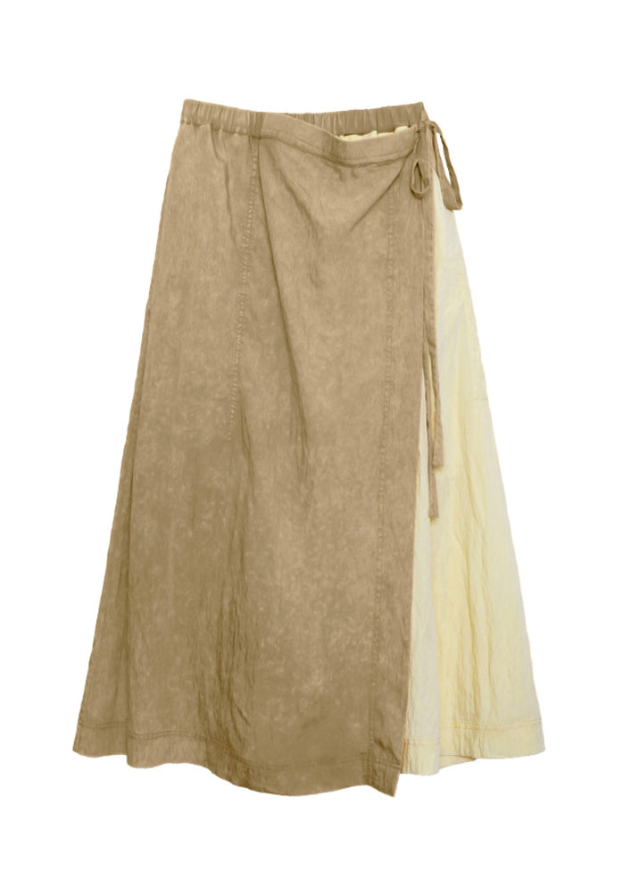 Camel Wrinkled Asymmetrical Patchwork Cotton Skirt Summer