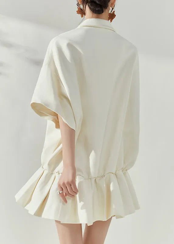 White Peter Pan Collar Tie Lace Mid Dresses Short Sleeve