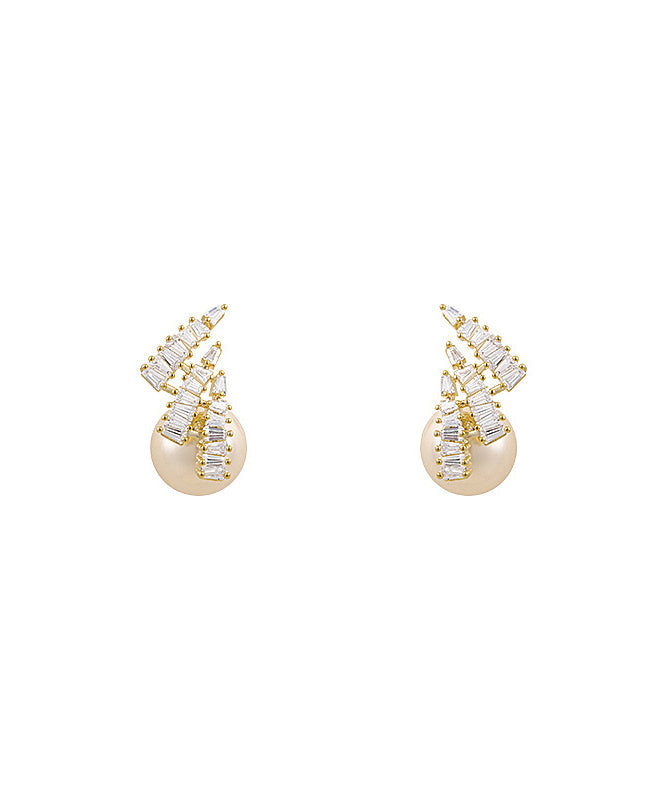 New Light Design Silver Needle Zircon Pearl Earrings