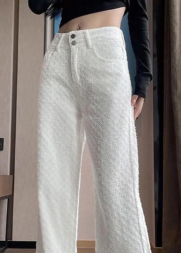White Pockets High Waist Denim Pants Spring