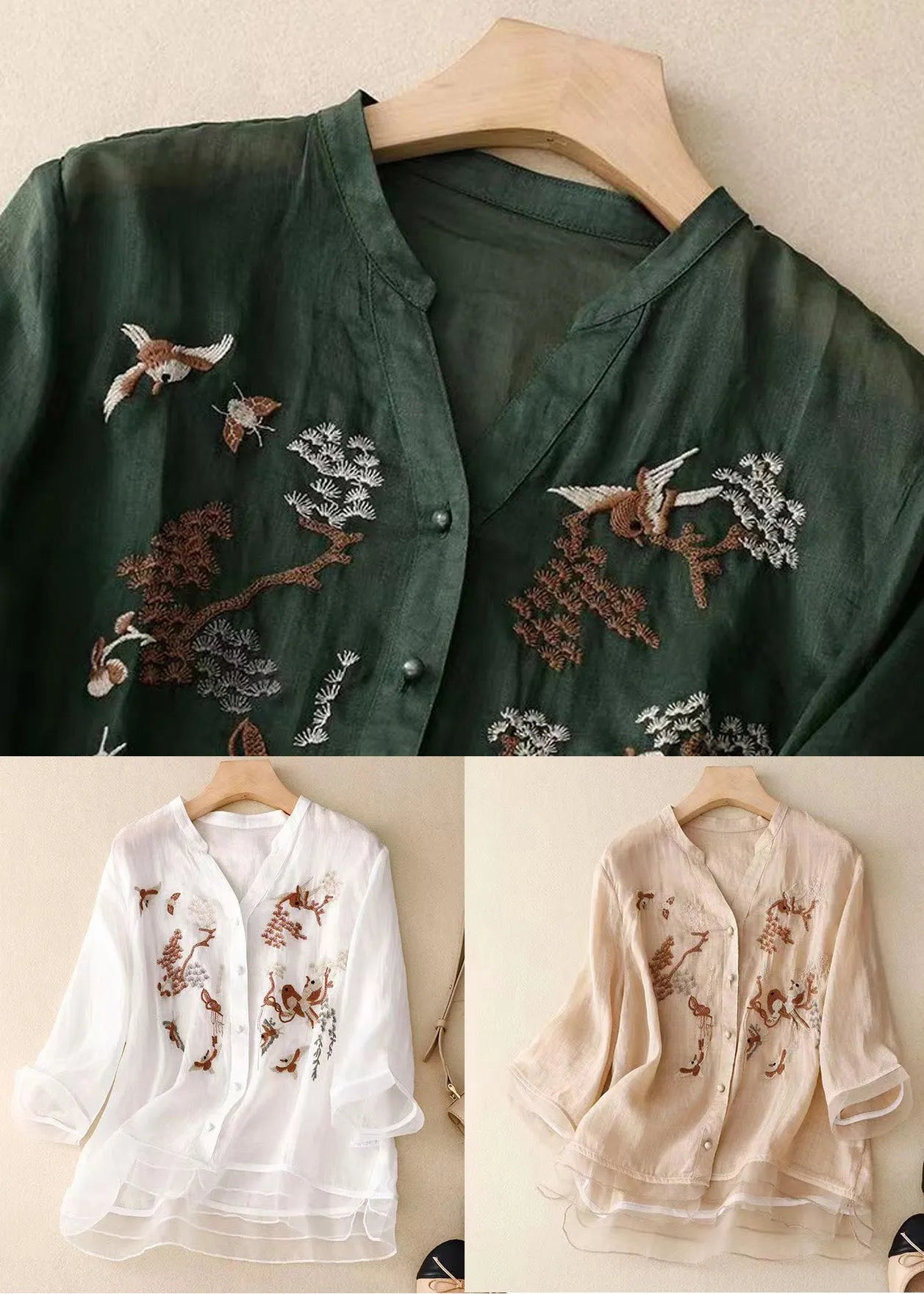 White V Neck Patchwork Cotton Shirt Top Spring