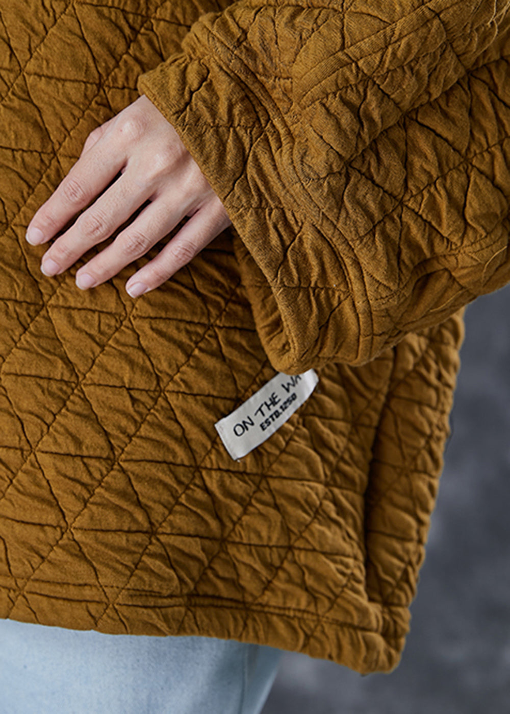 Khaki Oversized Applique Cotton Sweatshirts Top Winter
