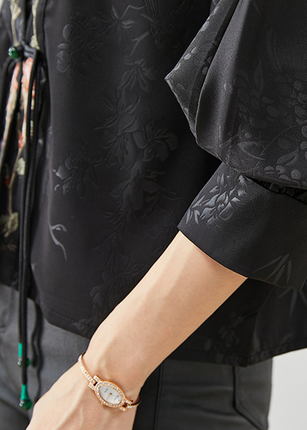 Black Embroideried Tasseled Silk Cardigan Spring