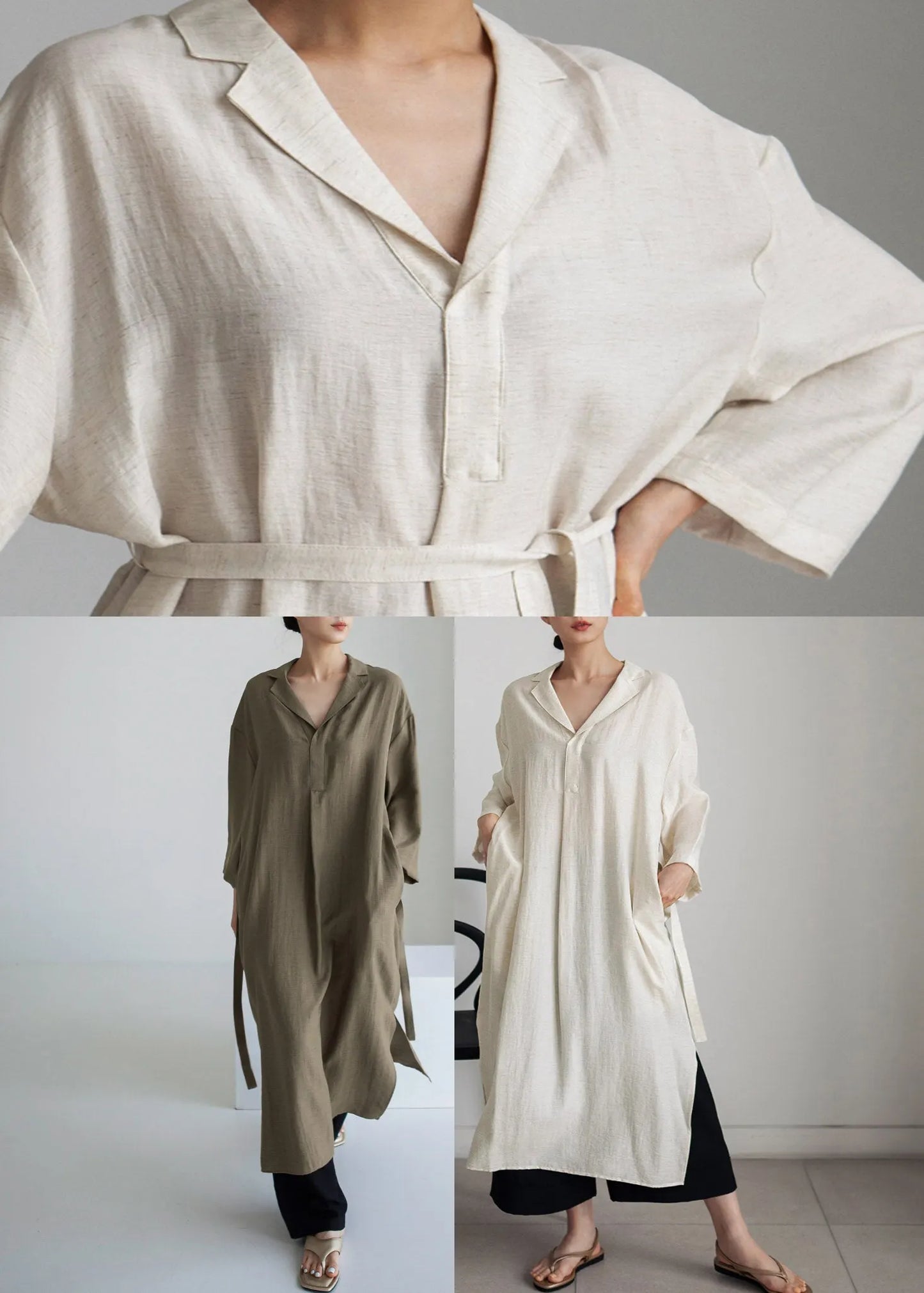Grey Peter Pan Collar Pockets Asymmetrical Dress Long Sleeve