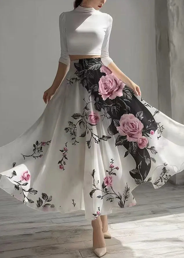 White Exra Large Hem Chiffon Holiday Skirt Fall