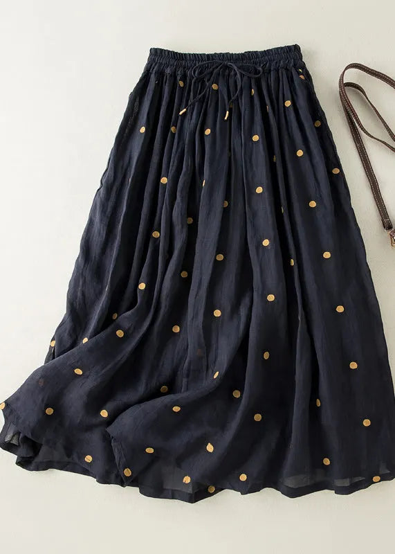 Apricot Dot Drawstring Elastic Waist Wrinkled Cotton Skirt Summer