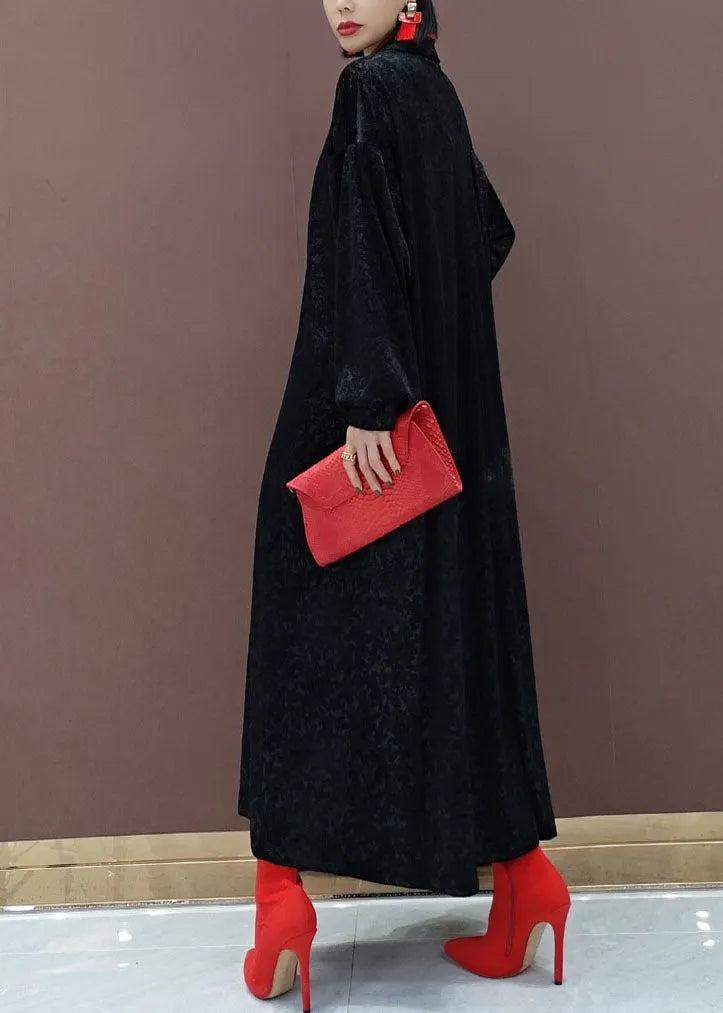 Black Oriental Velour Long Dresses Spring