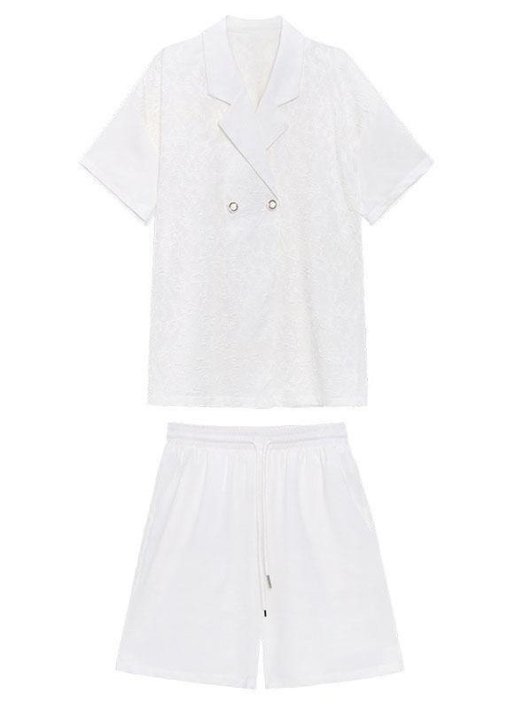 Fitted White Notched Button Down Two Pieces Set
