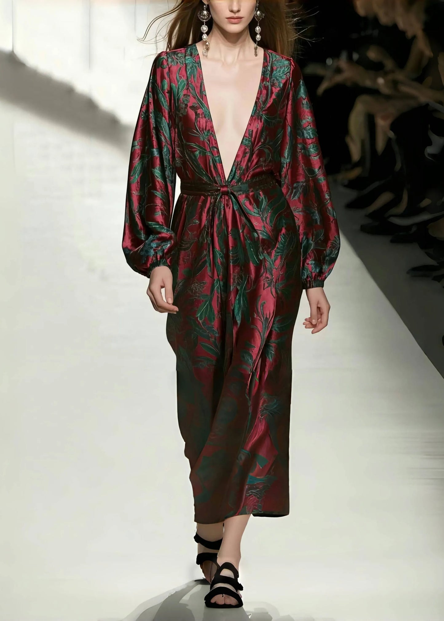 Mulberry V Neck Print Silk Vacation Dresses Spring