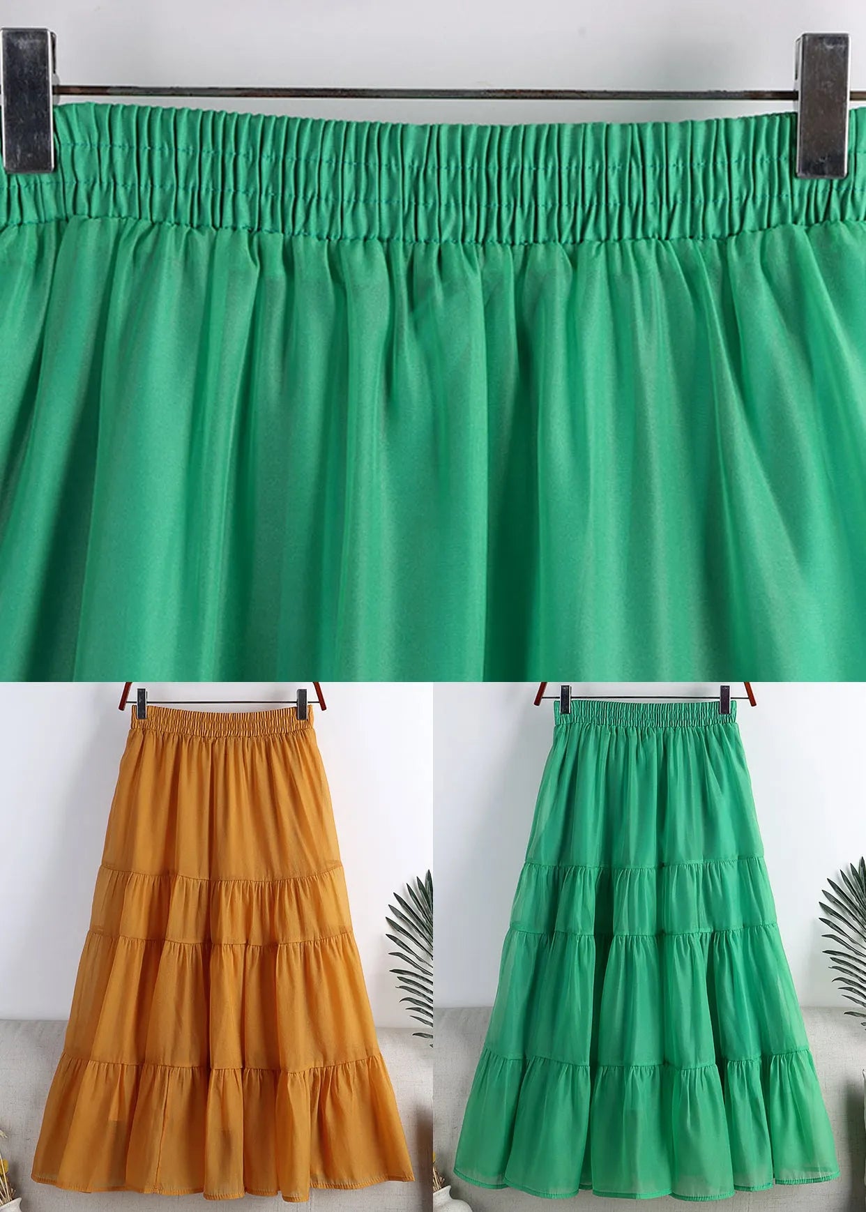 Orange Elastic Waist Tulle a Line Skirts Summer