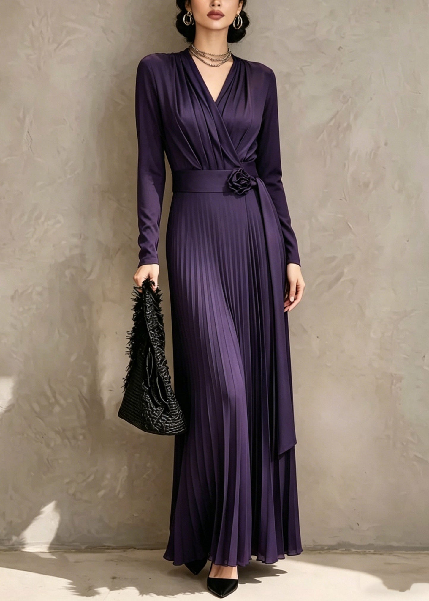 Organic Purple V Neck Tunic Maxi Dress Fall