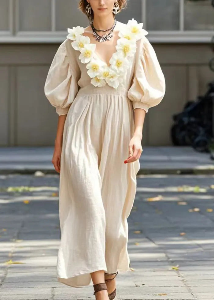 Art Apricot Three-dimensional Cotton Robe Dresses Summer
