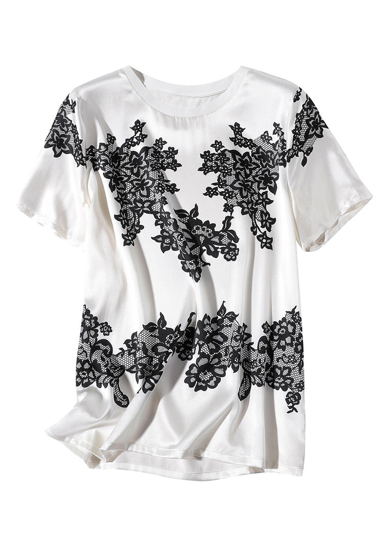White O-neck Print T Shirt Short Sleeve