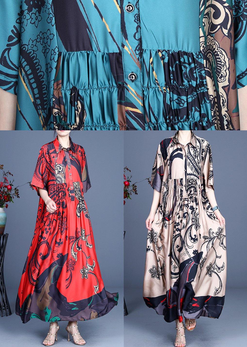 Unique Red Print Asymmetrical Design Mid Dress Summer Silk