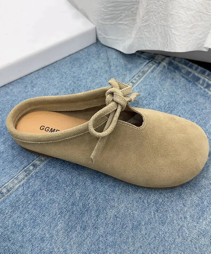 Comfy Green Suede Splicing Slippers Lace Up