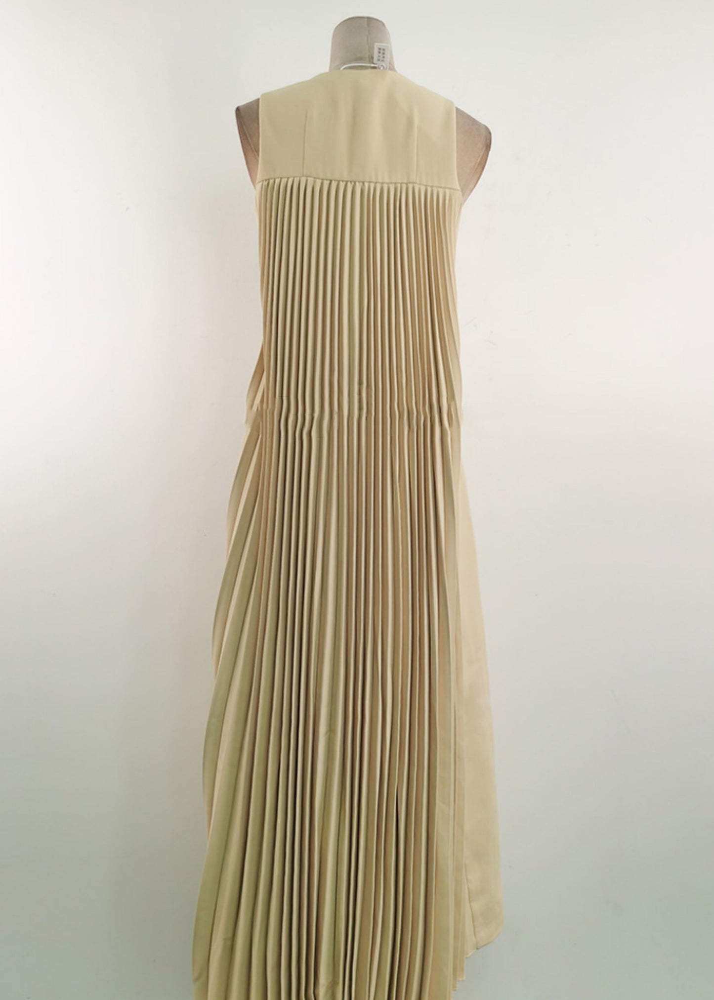 Art Yellow Wrinkled Side Open Dresses and Pants Cotton Two Pieces Set Sleeveless