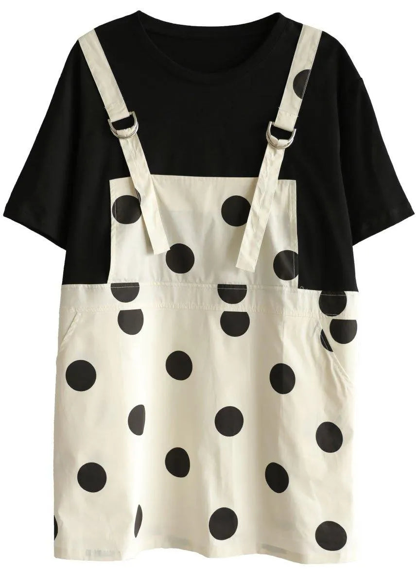 Black Patchwork Dot Summer Dresses Half Sleeve
