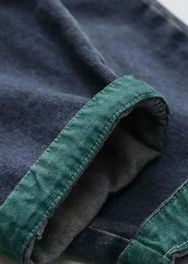 Blue Pockets Patchwork Applique Denim Harem Pants