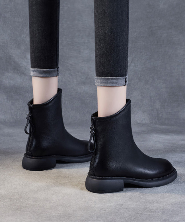 Brown Chunky Warm Fleece Cowhide Leather Splicing Shelsea Boots