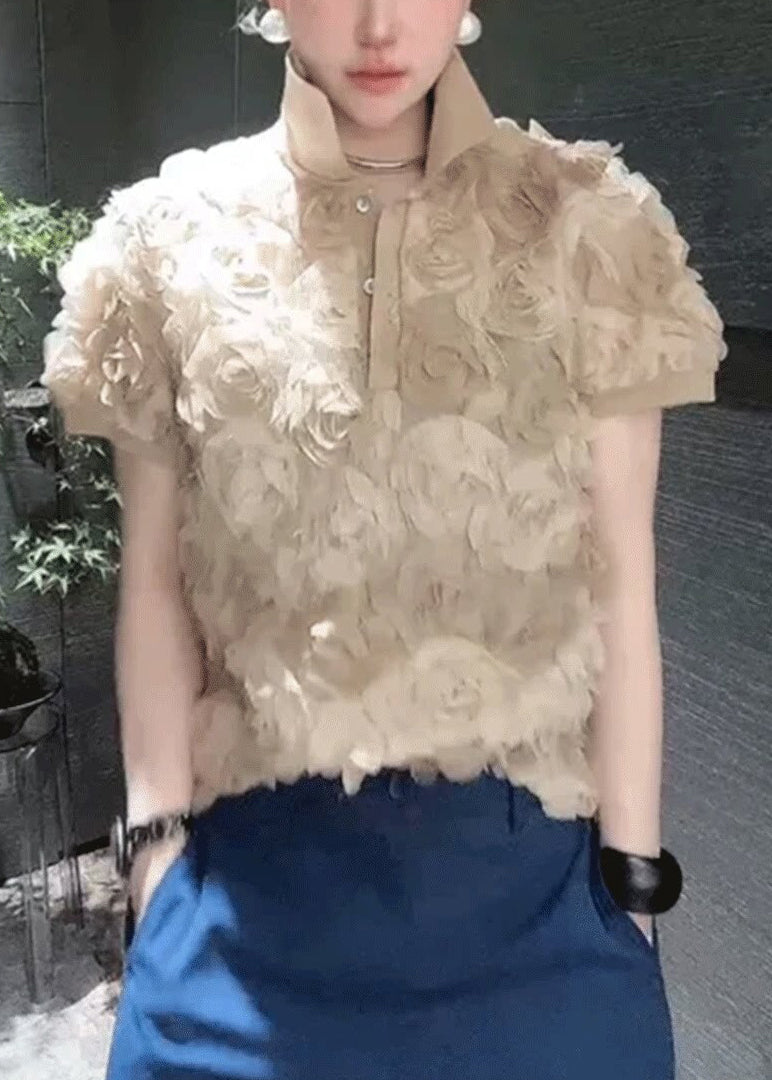 Fine Khaki Stereoscopic Chiffon Tops Summer