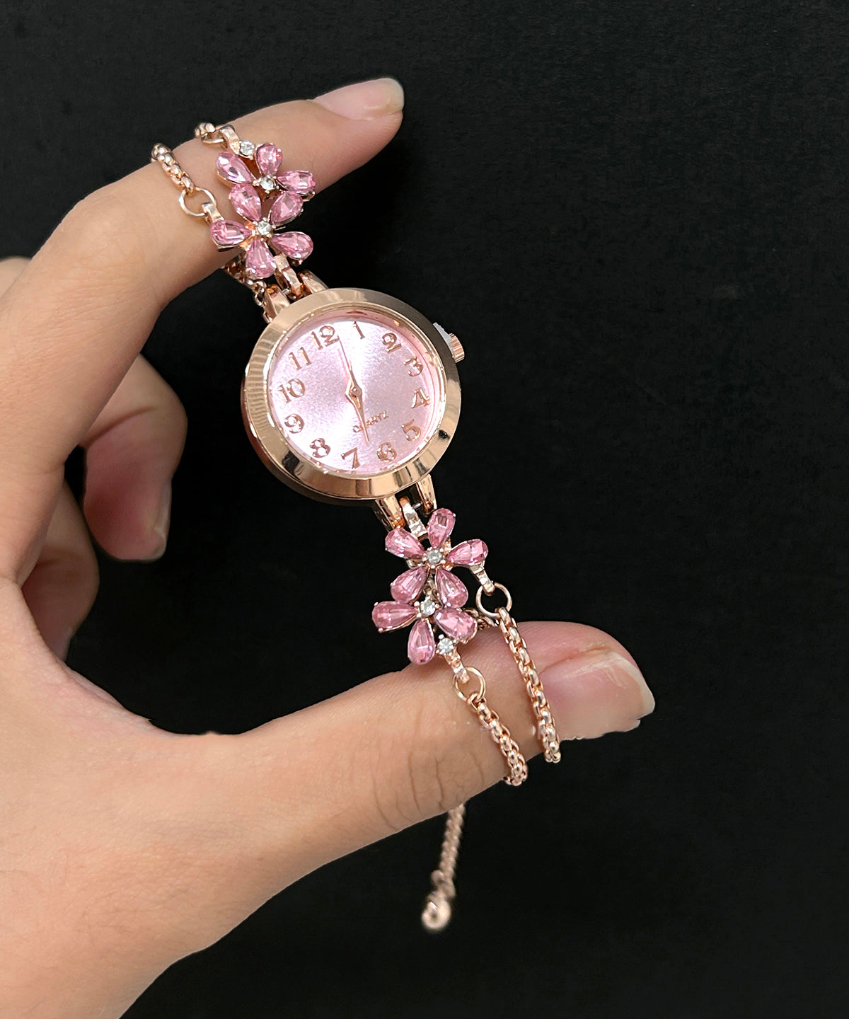 Pink Alloy Zircon Chain Tassel Watches