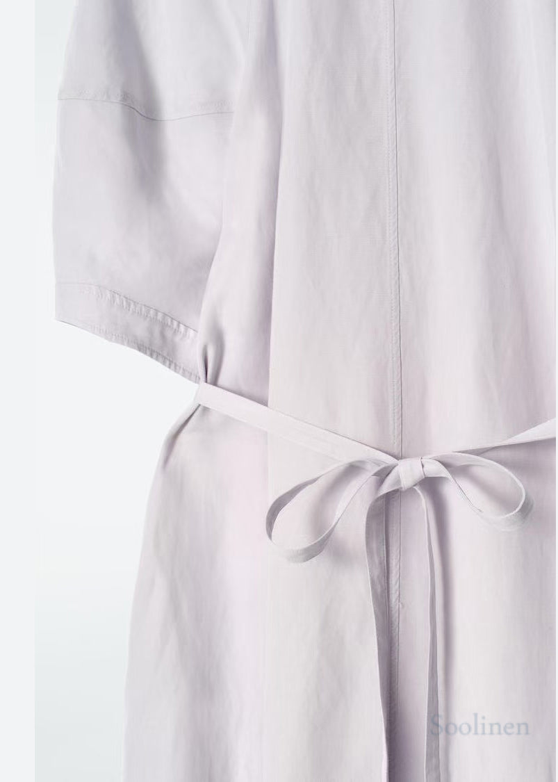 White Tie Neck Cotton Tunic Dress Summer