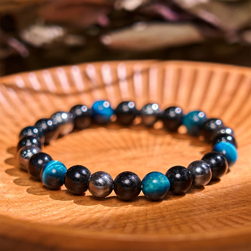 8mm Yellow Tiger Eye Obsidian Hematite Bracelet for