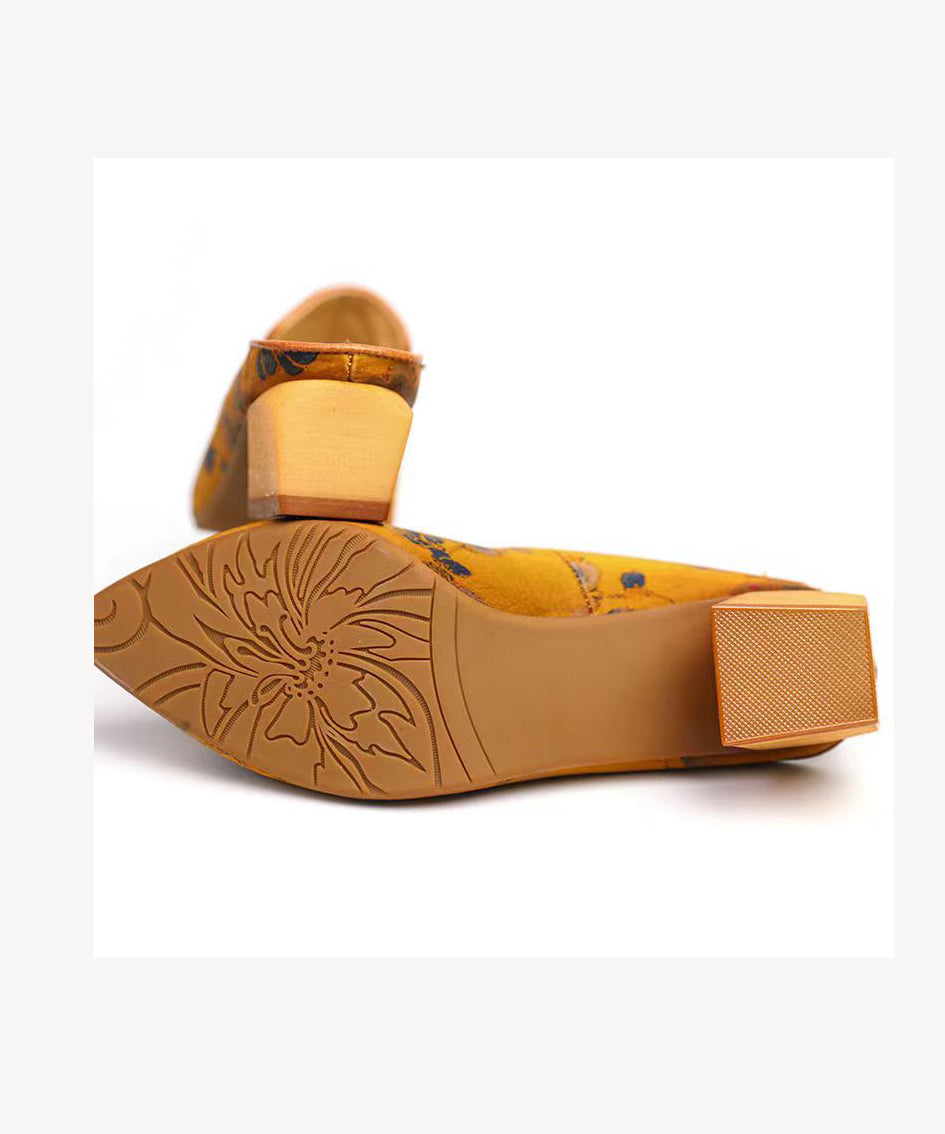 Chunky Yellow Sheepskin Pointed Toe Slide Sandals