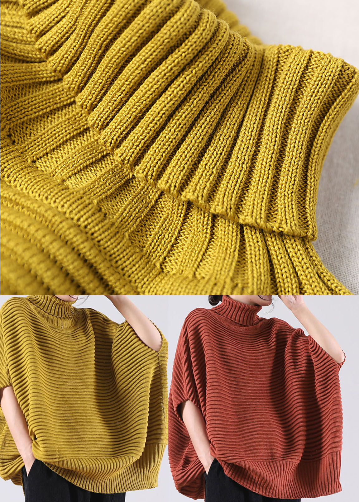 Yellow Turtle Neck Sleeveless Knit Sweaters