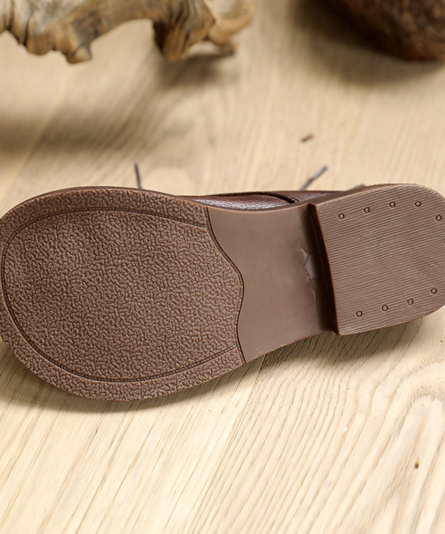 Retro Splicing Flat Shoes for Lace Up Chocolate Cowhide Leather Flat Shoes