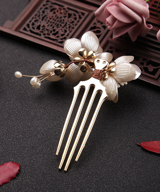 Gold a Pair Alloy Acrylic Pearl Lotus Hairpin