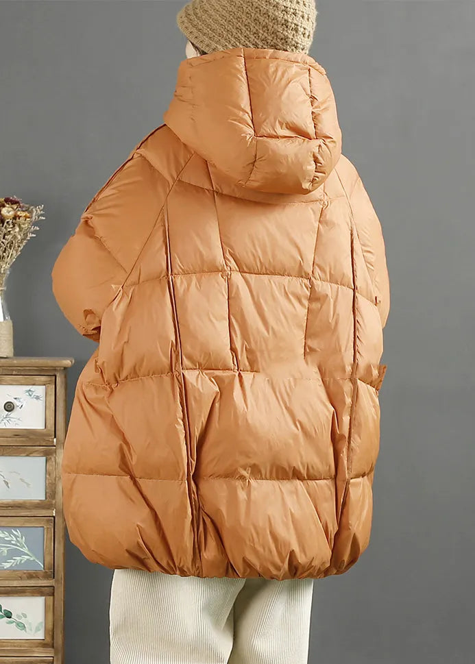 Orange Hooded Oversized Duck Down Down Jacket Winter