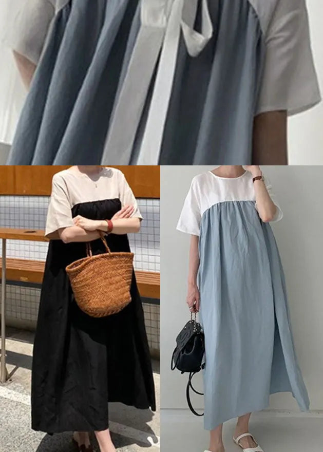 Blue Robe Dresses Cinched Wrinkled Short Sleeve