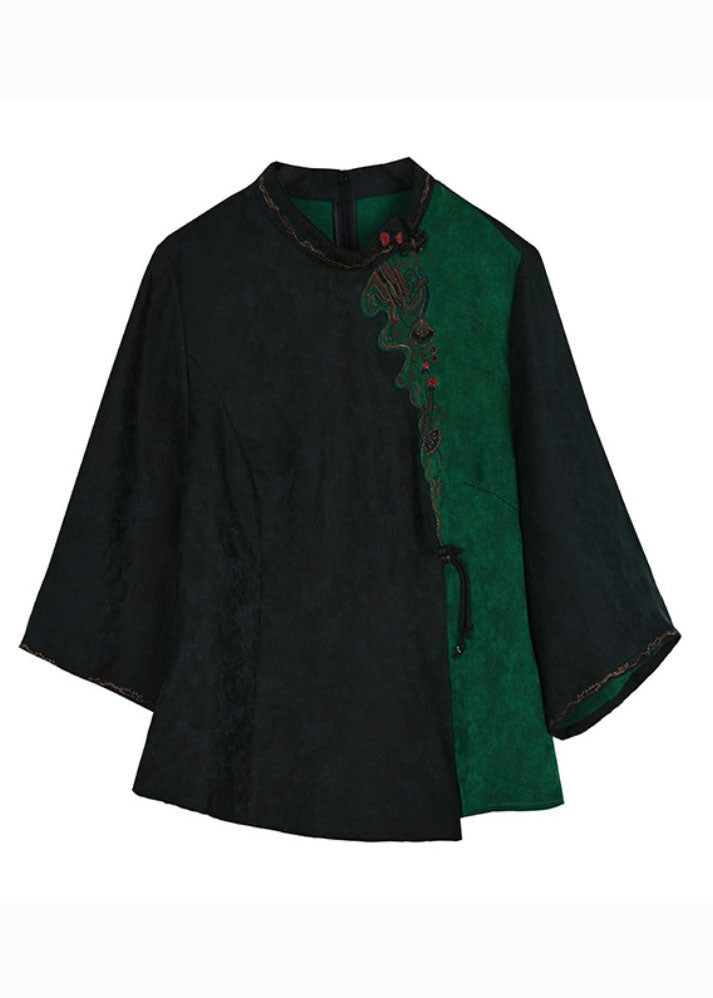 Art Black Embroideried Tops and Skirts Silk Two Piece Set Outfits Summer