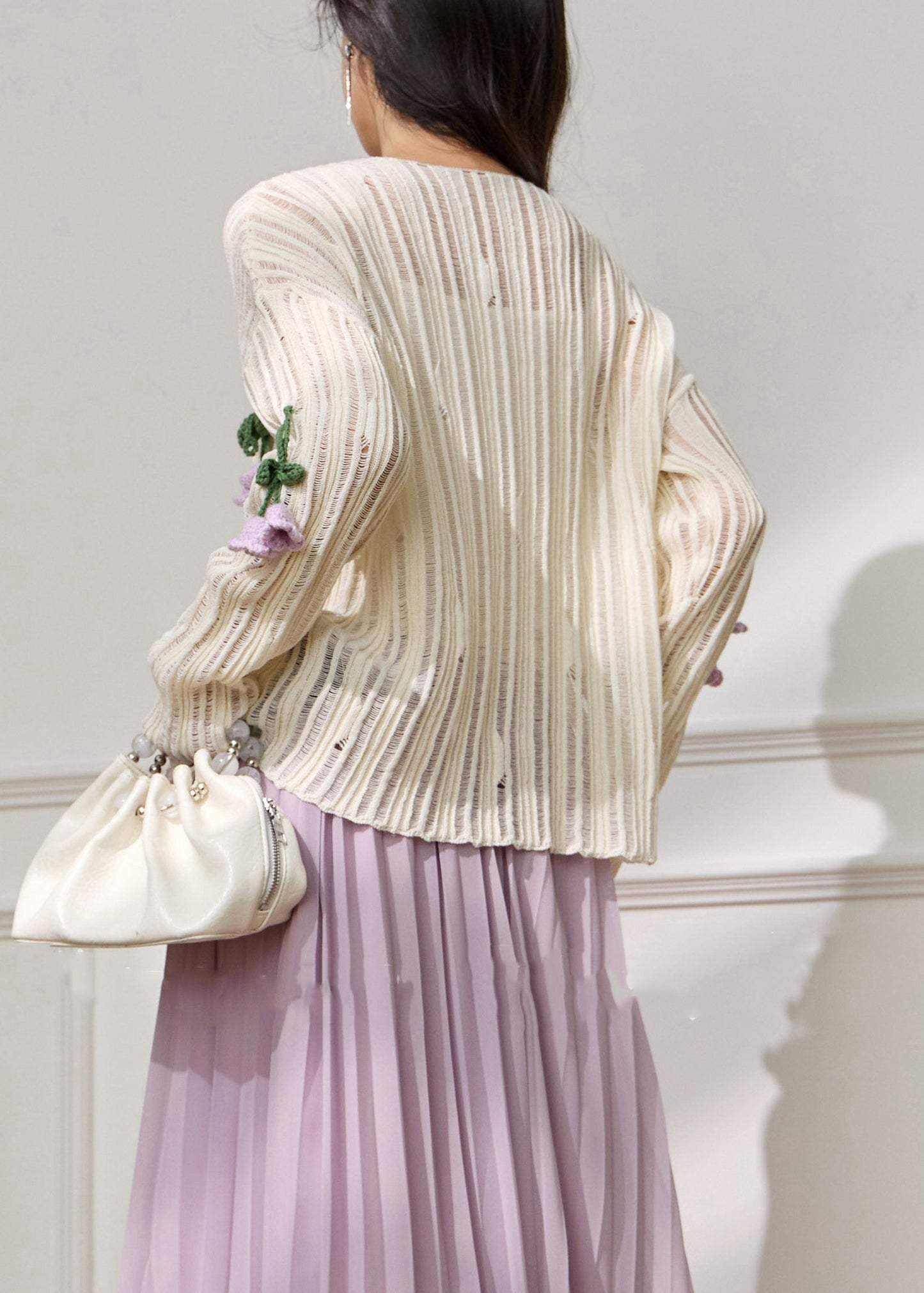 Art White Hollow Out Knit Top Fall