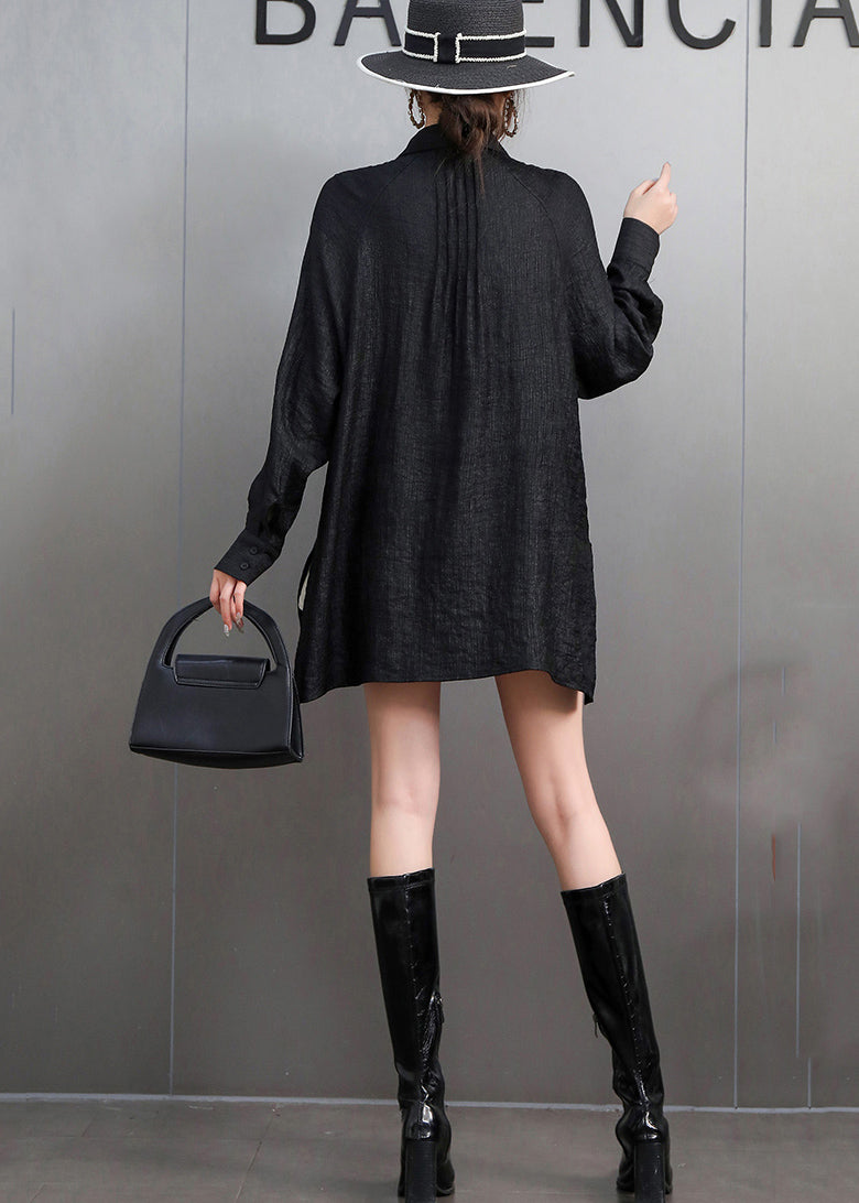 Black Tasseled Oversized Cotton Blouses Fall