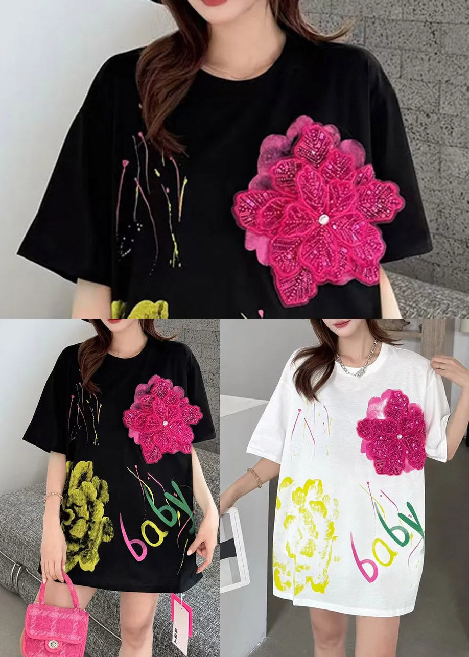 Black Graffiti Print Cotton Tanks Decorated Summer