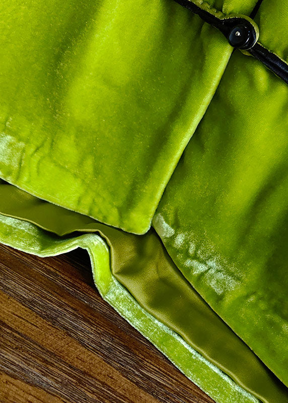 Green Stand Collar Embroideried Button Silk Velour Outwear Spring