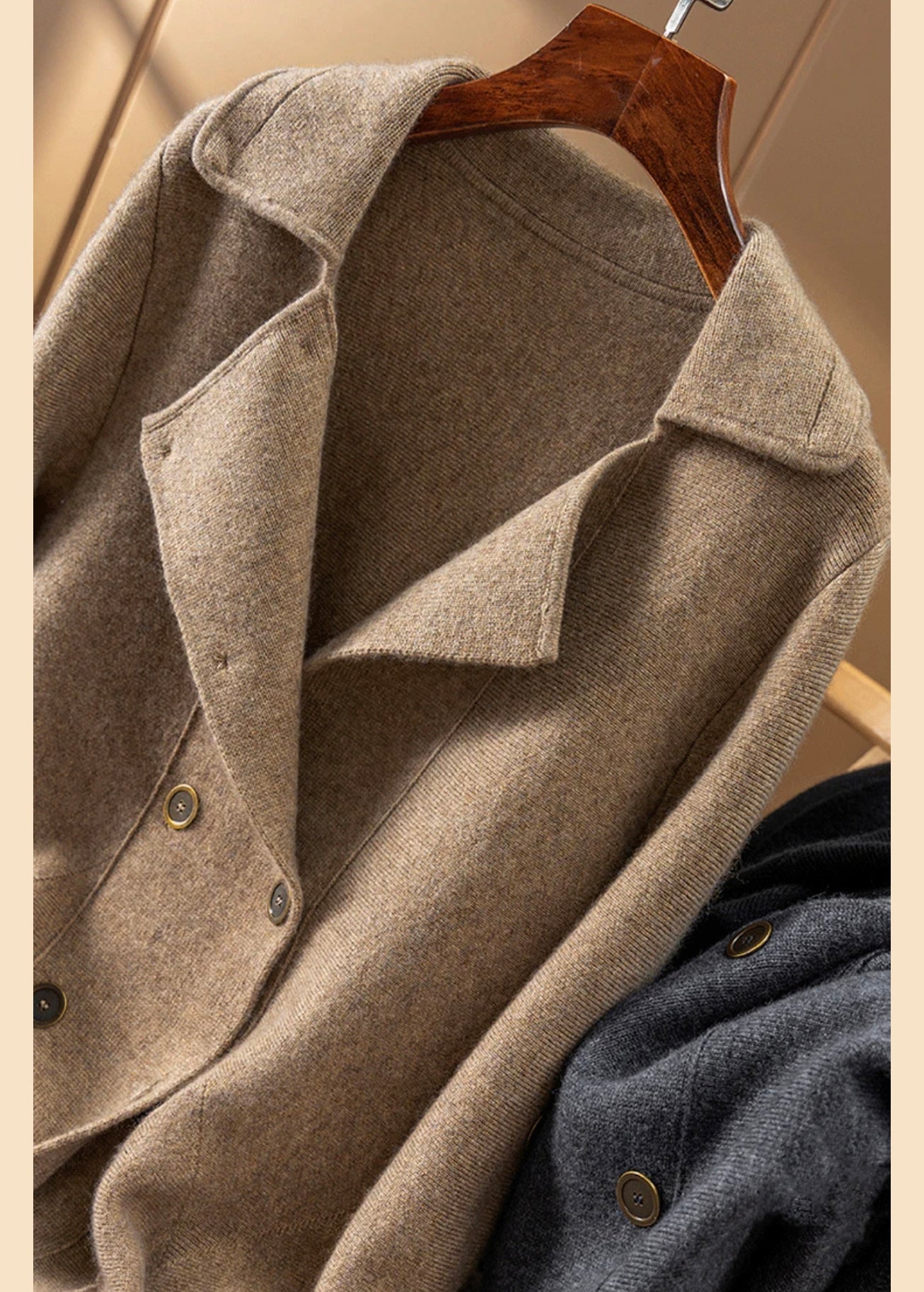 Camel Peter Pan Collar Button Patchwork Woolen Coat Fall