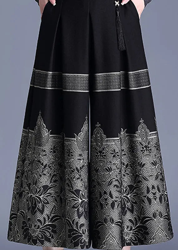 Jacquard Black High Waist Woolen Maxi Skirt Spring