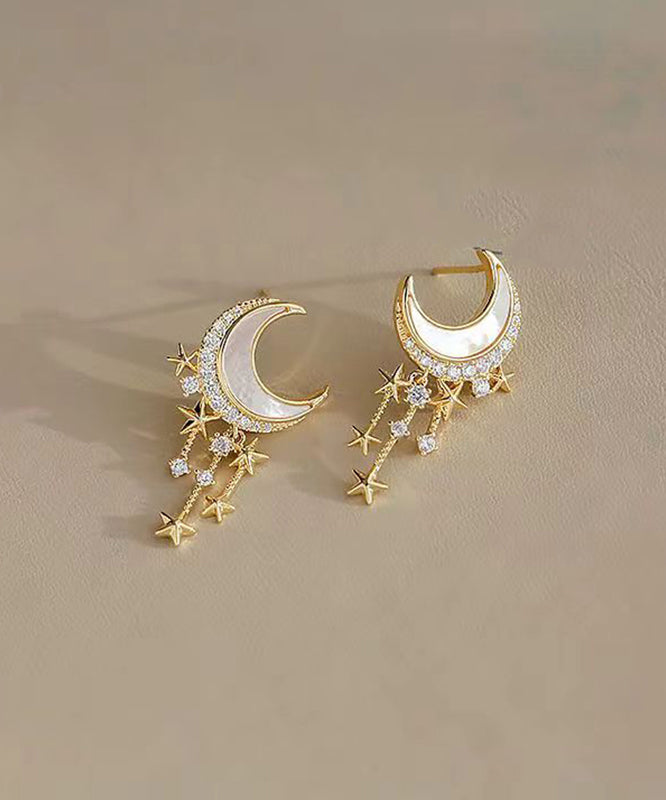 Gold Sterling Silver Overgild Zircon Moon Star Drop Earrings Gh1064