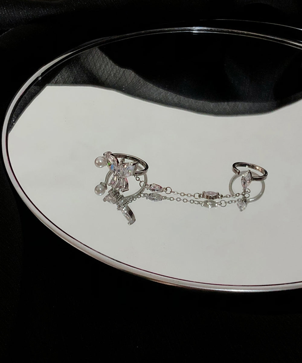 Boutique White Alloy Zircon Butterfly Tassel Rings Gh1077