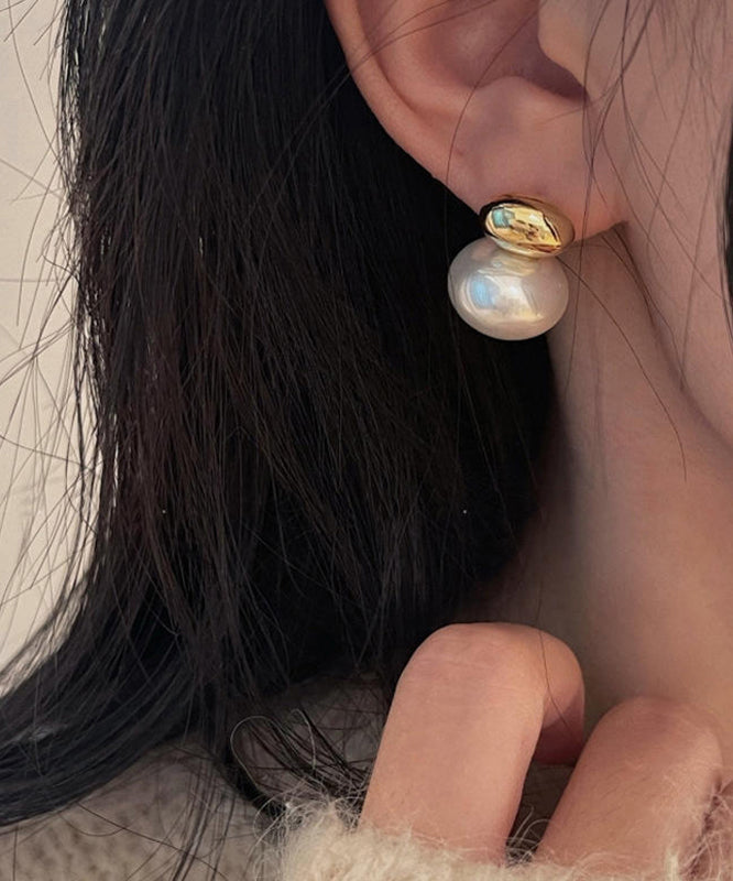 Silk Copper Alloy Pearl Stud Earrings