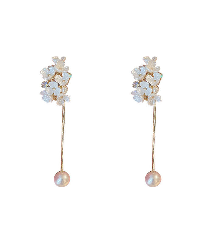 Classy White Overgild Zircon Pearl Tassle Drop Earrings