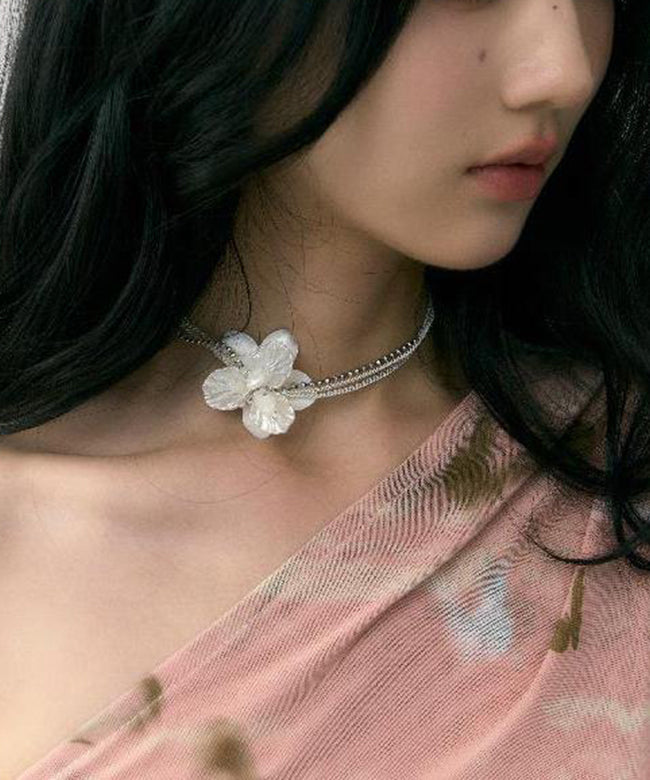 Classy White Stainless Steel Pearl Shell Multi Layer Gratuated Bead Necklace Yr016
