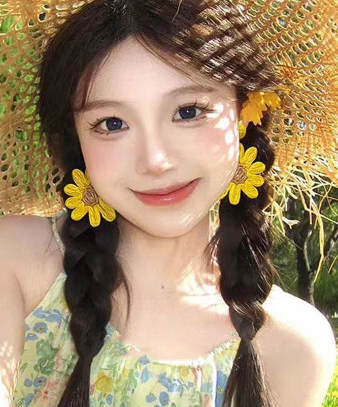Yellow Weave Daisy Drop Earrings