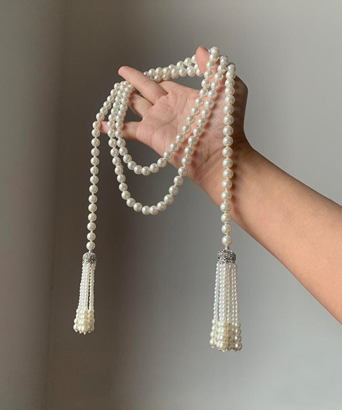 Tassel Pearl White Bead Diy Necklace Gratuated Alloy