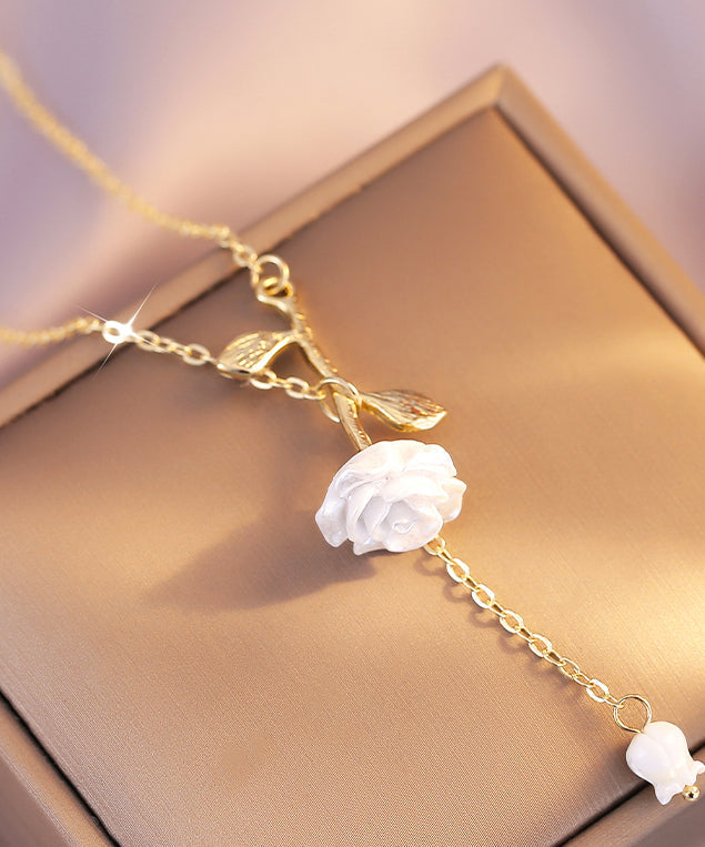 Diy White Copper Overgild Rose Tassel Pendant Necklace Ly1792