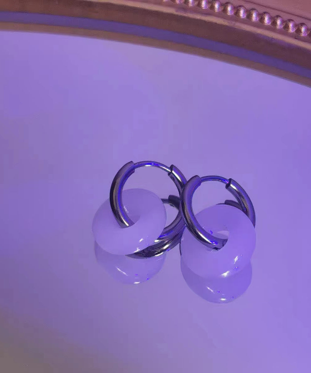 Diy White Sterling Silver Inlaid Jade Hoop Earrings